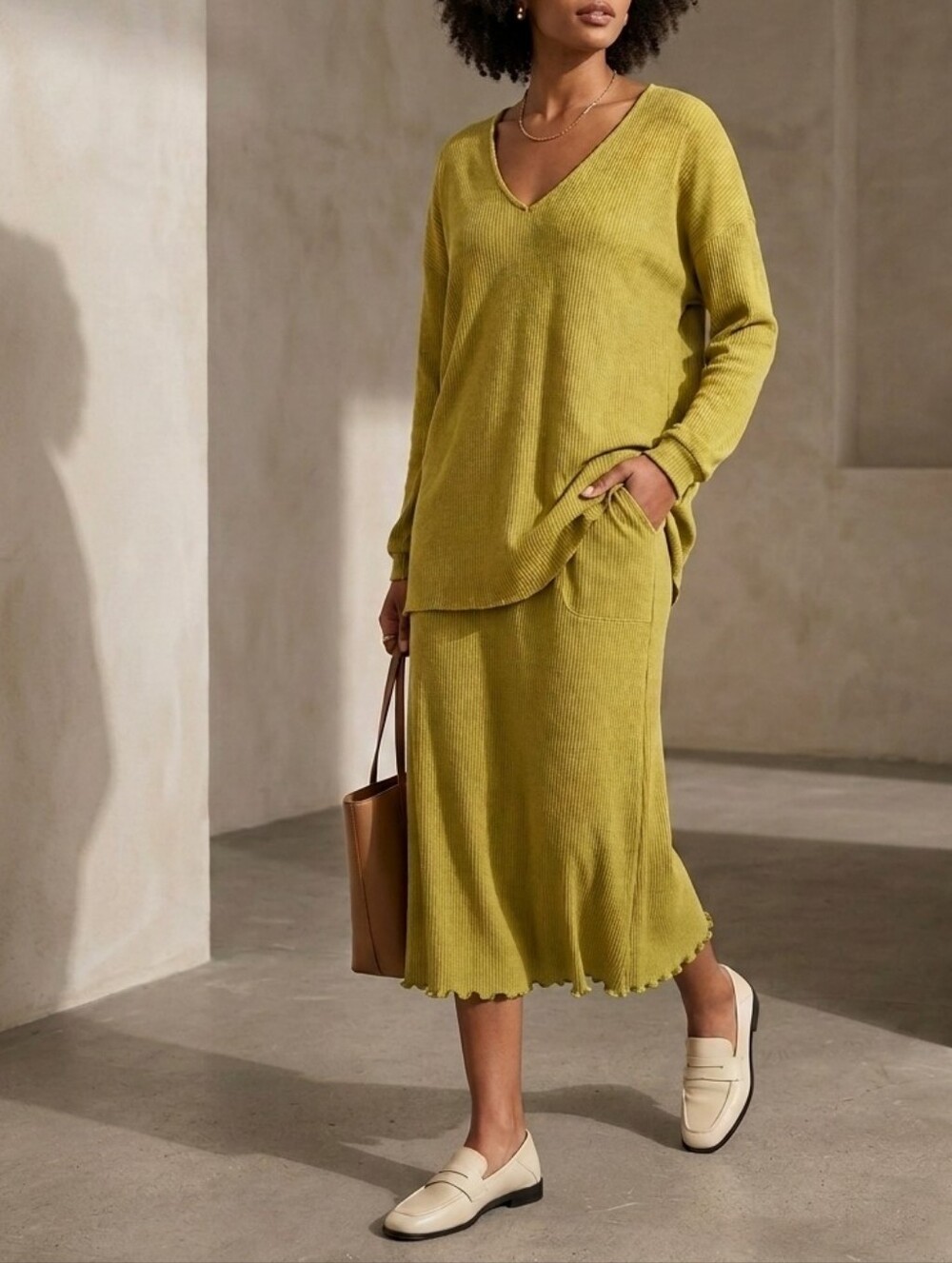 FP Beach Matching Set Size Medium Skirt & Sweater Soft Ribbed Quiet Luxury